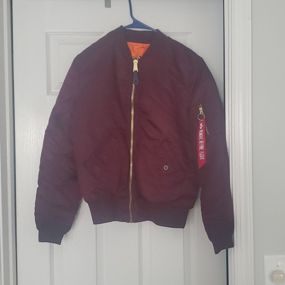 Alpha Industries maroon bomber jacket
